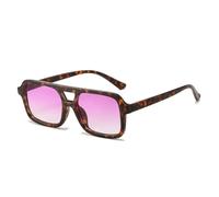 JUJNTNT Gafas de sol cuadradas de doble puente, populares entre la moda femenina y masculina, con lentes degradadas transparentes estilo océano y protección UV400 (negro y rosa).