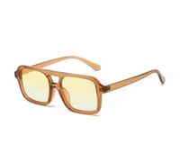 JUJNTNT Gafas de sol cuadradas de doble puente, populares entre la moda femenina y masculina, con lentes degradadas transparentes estilo océano y protección UV400 (marrón claro).