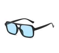 JUJNTNT Gafas de sol cuadradas de doble puente, populares entre la moda femenina y masculina, con lentes degradadas transparentes estilo océano y protección UV400 (negro/azul).