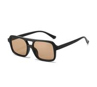 JUJNTNT Gafas de sol cuadradas de doble puente, populares entre la moda femenina y masculina, con lentes degradadas transparentes estilo océano y protección UV400 (negro, marrón claro).