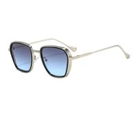 JUJNTNT Gafas de sol cuadradas de metal para hombre y mujer, montura dorada, aro negro, lentes grises, estilo retro, ligeras, con almohadillas nasales ajustables, gafas de moda, C6, talla única