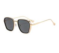 JUJNTNT Gafas de sol cuadradas de metal para hombre y mujer, montura dorada, aro negro, lentes grises, estilo retro, ligeras, con almohadillas nasales ajustables, gafas de moda, C1, talla única