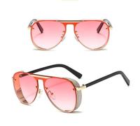 JUJNTNT Gafas de sol cuadradas extragrandes con montura metálica, gafas de moda para hombre y mujer, diseño con protectores laterales gruesos, elegantes gafas de protección UV, C4, talla única