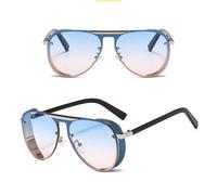 JUJNTNT Gafas de sol cuadradas extragrandes con montura metálica, gafas de moda para hombre y mujer, diseño con protectores laterales gruesos, elegantes gafas de protección UV, C7, talla única