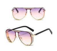 JUJNTNT Gafas de sol cuadradas extragrandes con montura metálica, gafas de moda para hombre y mujer, diseño con protectores laterales gruesos, elegantes gafas de protección UV, C5, talla única