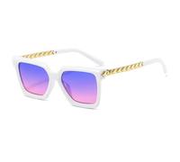 JUJNTNT Gafas de sol cuadradas para hombre y mujer, diseño de patillas con cadena dorada, estilo retro, ligeras y cómodas, C7, talla única.
