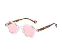 JUJNTNT Gafas de sol cuadradas poligonales retro para hombre, color caramelo, con estampado de leopardo, UV400, con remaches punk de tendencia para mujer (rosa transparente)