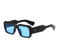 JUJNTNT Gafas de sol cuadradas retro color caramelo para mujer, con remaches, de pierna ancha, estilo punk, con protección UV400 (negro y azul).