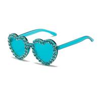 JUJNTNT Gafas de sol de diamantes sin montura para mujer, con forma de corazón y cristales de imitación, con protección UV400 (C10 azul claro-azul)