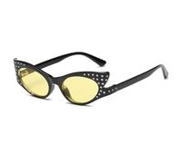 JUJNTNT Gafas de sol estilo ojo de gato con diamantes para mujer, montura pequeña vintage con cristales UV400 (negro y amarillo)