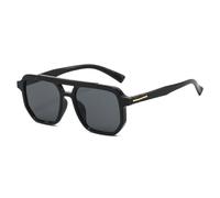 JUJNTNT Gafas de sol negras extragrandes de moda con doble puente, estilo retro moderno con detalles metálicos en las patillas (negras)