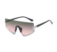 JUJNTNT Gafas de sol para hombre y mujer, de lujo, con una sola lente y media montura metálica, aspecto único, para exteriores, estilo retro (C3 plateado, verde y rosa)