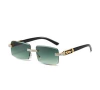 JUJNTNT Gafas de sol rectangulares de lujo con diamantes de imitación para mujer y hombre, con protección UV400 (verde dorado)