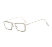 JUJNTNT Gafas de sol rectangulares pequeñas con diamantes para mujer, montura metálica, cristales, lentes transparentes, pedrería, lujo (plateadas)
