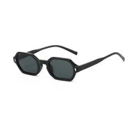 JUJNTNT Gafas de sol retro con forma de rectángulo poligonal pequeño para hombre y mujer, con protección UV400, lentes transparentes con degradado y montura con remaches retro (negro y gris)