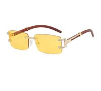 JUJNTNT Gafas de sol sin montura con diamantes para hombre y mujer, de lujo, rectangulares, con cristales de imitación, atractivas y populares, con protección UV400 (dorado-amarillo).