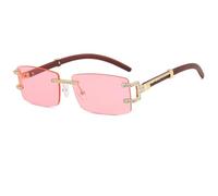 JUJNTNT Gafas de sol sin montura con diamantes para hombre y mujer, de lujo, rectangulares, con cristales de imitación, atractivas y populares, con protección UV400 (dorado-rosa).