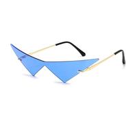 JUJNTNT Gafas de sol triangulares de gran tamaño de una pieza para mujer, estilo vintage sin montura, con lentes oceánicas transparentes, a la moda, estilo ojo de gato para hombre (azul dorado)