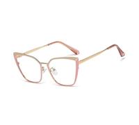 JUJNTNT Montura de gafas de ojo de gato de metal con bisagra de resorte para mujer, colores dobles (C2 caqui rosa)