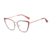 JUJNTNT Montura de gafas de ojo de gato de metal con bisagra de resorte para mujer, colores dobles (C9 Bean Red)