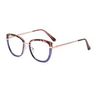 JUJNTNT Montura de gafas retro con bisagra de resorte transparente y diseño de ojo de gato para mujer y hombre (azul leopardo)