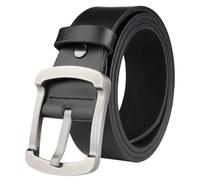 JUJNTNT Pantalones casuales y versátiles de piel de vaca con hebilla de aguja para hombre con cinturilla ancha y gruesa, adecuados para personas de mediana edad y jóvenes (120 cm/JZ003-negro)