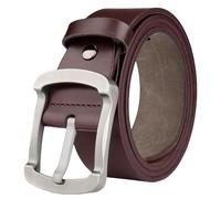 JUJNTNT Pantalones casuales y versátiles de piel de vaca con hebilla de aguja para hombre con cinturilla ancha y gruesa, adecuados para personas de mediana edad y jóvenes (115 cm/JZ003-marrón)