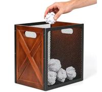 JUJOYBD Papelera de madera cuadrada de 18 litros, diseño industrial, caja de almacenamiento con asa, para oficina, baño, sala de estar y dormitorio