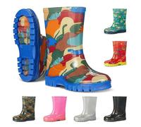 JUJU Factory Warehouse - Botas de agua para niños, impermeables, estilo fácil de poner, materiales duraderos y cómodos, Estampado de dinosaurio, 39 1/3 EU