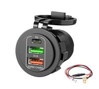 JUJUFREE Cargadores de coche USB de alta velocidad de 4 puertos de 83 W con voltímetro, diseños impermeables, carga de múltiples dispositivos para vehículos de 12 V-24 V