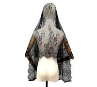 JUJUFREE Elegante chal de encaje negro para bodas, eventos, accesorio tradicional de mantilla, ligero y transpirable, tela de poliéster