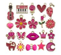 JUJUFREE Paquete de 20 dijes de flores esmaltadas de aleación para hacer joyas hechas a mano, collares, pulseras, manualidades, accesorios de joyería