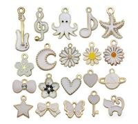 JUJUFREE Paquete de 20 dijes de flores esmaltadas de aleación para hacer joyas hechas a mano, collares, pulseras, manualidades, accesorios de joyería