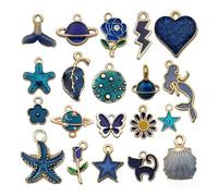 JUJUFREE Paquete de 20 dijes de flores esmaltadas de aleación para hacer joyas hechas a mano, collares, pulseras, manualidades, accesorios de joyería