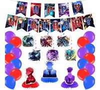 Jujutsu Anime Kaisen Decoraciones de fiesta de cumpleaños, juego de suministros de fiesta de anime Jujutsu para niños con pancarta de feliz cumpleaños, remolinos, centros de mesa, 24 globos para