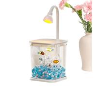 Jukeoiu Pequeño acuario de peces, con iluminación y filtro, acuario de peces de lucha - Decoración silenciosa de escritorio con paisaje acuático y pecera para oficina en casa y mesa al aire libre