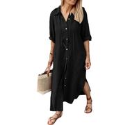 Juketron Vestido Largo de algodón y cáñamo para Mujer, Camisa Holgada de un Solo Pecho de algodón y cáñamo, Vestido Informal de Color sólido, otoño