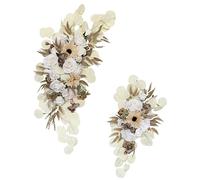 JUKIDS Arco de boda artificial arreglos florales, kit de flores de arco de boda de 31 pulgadas con hojas de eucalipto de rosa blanca, guirnalda de mesa de boda para el hogar ceremonia de boda