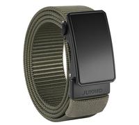 JUKMO Cinturón de trinquete de nailon de 1.5 pulgadas para hombre, cinturón casual con hebilla deslizante para jeans, sin agujeros, ribete ajustable para adaptarse, Verde militar, S (30/36W x 45L)