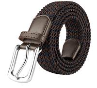 JUKMO Cinturón Elástico Trenzado para Hombres y Mujeres, Cinturón Tejido Elástico en Caja de Regalo (Azul/Café, L-para Cintura 91cm-100cm (Longitud 115cm))