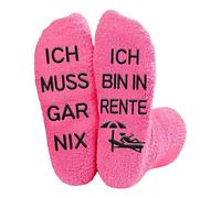 JUKOTA 1 par Regalo de jubilación para mujer, regalos divertidos para mujeres con texto en alemán "I'm in pension I have to do Nothing Socks Retirement Gift Woman Cuddly Farewell Gift(Rojo rosa)