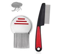 JUKOTA 2 Piezas Liendrera,Lendrera Dientes Metal para Piojos y Liendres,Peine Profesional de Acero Inoxidable para Liendres para Bebés Niños Adultos y Mascotas(Rojo)