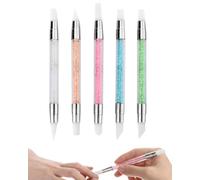 JUKOTA 5 pcs Silicone Nail Sculpture Pen, Pinceles de Silicona de Doble Cabeza Nail, Herramientas de Dibujo Conjunto para Gel de Uñas con Mango de Diamantes de Imitación