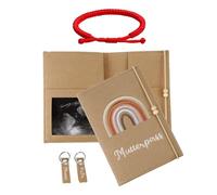 JUKOTA Funda de fieltro de alta calidad para historiales obstétricos, con compartimentos para ecografías y tarjetas. Funda protectora (beige con nudo de diamante rojo)