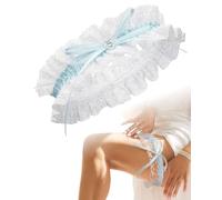 JUKOTA Liguero,Liguero de novia para la boda de ensueño,Ligas y ligueros para mujer,Liga de Novia para Mujer Blanco y Azul,Liga novia Talla Única,Accesorio Nupcial Elegante azul