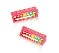 JUKOTA Social Battery Pin, 2 Piezas Divertido Broche para El Estado de áNimo Social Durante 7 DíAs, Agujas de Humor Interactivas, Pines de Esmalte de BateríA Social（Rosa Rojo）