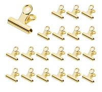 Jukway 20 clips de metal Bulldog de 38 mm, clips de papel multifunción para fotos, oficinas, cocina, en casa (dorado)