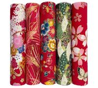 Jukway 5 piezas de tela de algodón de 80 x 20 cm, estilo oriental, paquetes de tela de algodón puro, patrones impresos bronceados, tiras de tela de retazos para costura, acolchado, decoración y