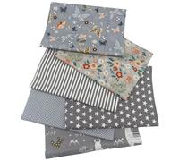Jukway 6 Piezas Tela de Algodón Sarga 50 x 50 cm Telas para Mascarillas Patchwork Tejido Patrones Impresos Textiles para Costura, Acolchado, Decoración de Bricolaje, Artesanales (Gris)