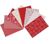 Jukway 8 Diseños Tela de Algodón Cuadrados 50 X 50 cm, Patrones Impresos Telas de Costura Para Acolchado, Patchwork, Decoración, Bricolaje, Manualidades, Trabajo A Mano, Arte, Pasatiempos (Rojo)